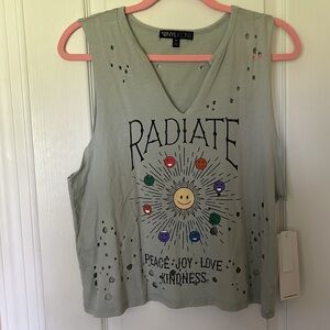 🆕Vinylicons Graphic Tank Top Radiate Peace Joy Love V-Neck Smiley Faces XS